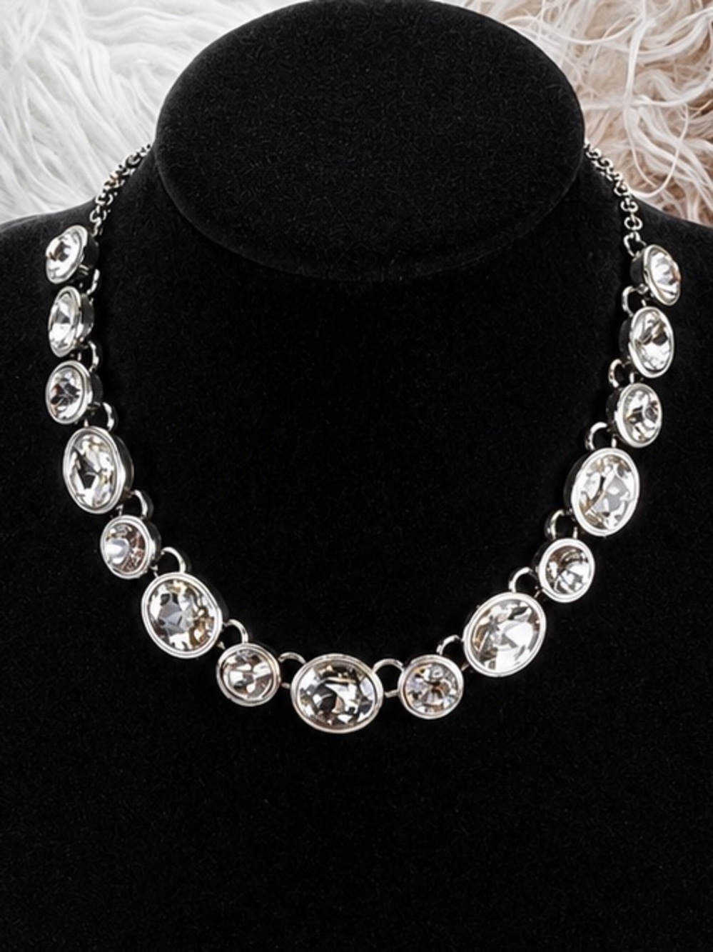 Elegant Silvertone Crystal weighted small choker necklace